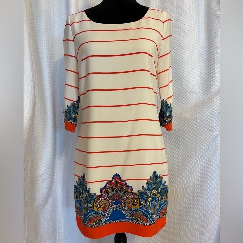 Pink Owl Apparel striped dress with paisley print hem size small